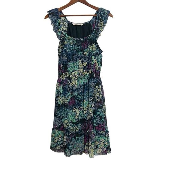Old Navy Floral Ruffle Chiffon Short Sleeve A Line Dress Blue Pink Size Small - Picture 1 of 8